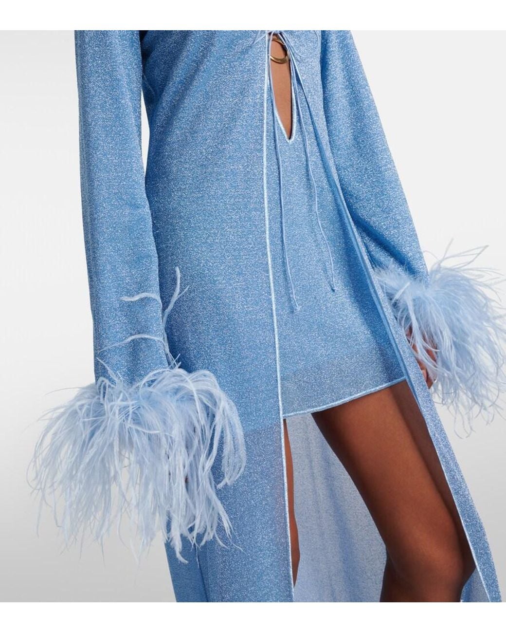 Oseree Blue Lumiere Plumage Feather-Trimmed Robe