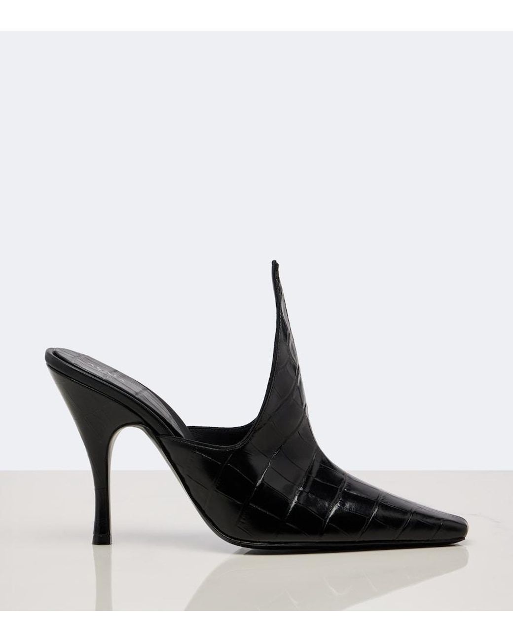 Alaïa Black Croc-Effect Leather Mules