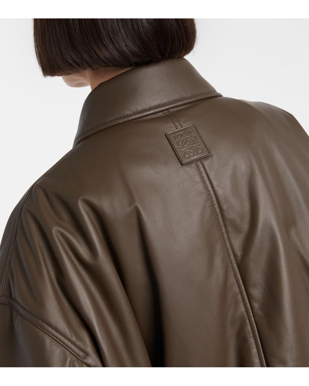 Loewe Brown Cropped Leather Biker Jacket