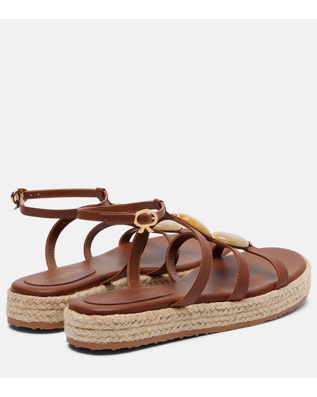 Gianvito Rossi Brown Embellished Leather Espadrille Sandals