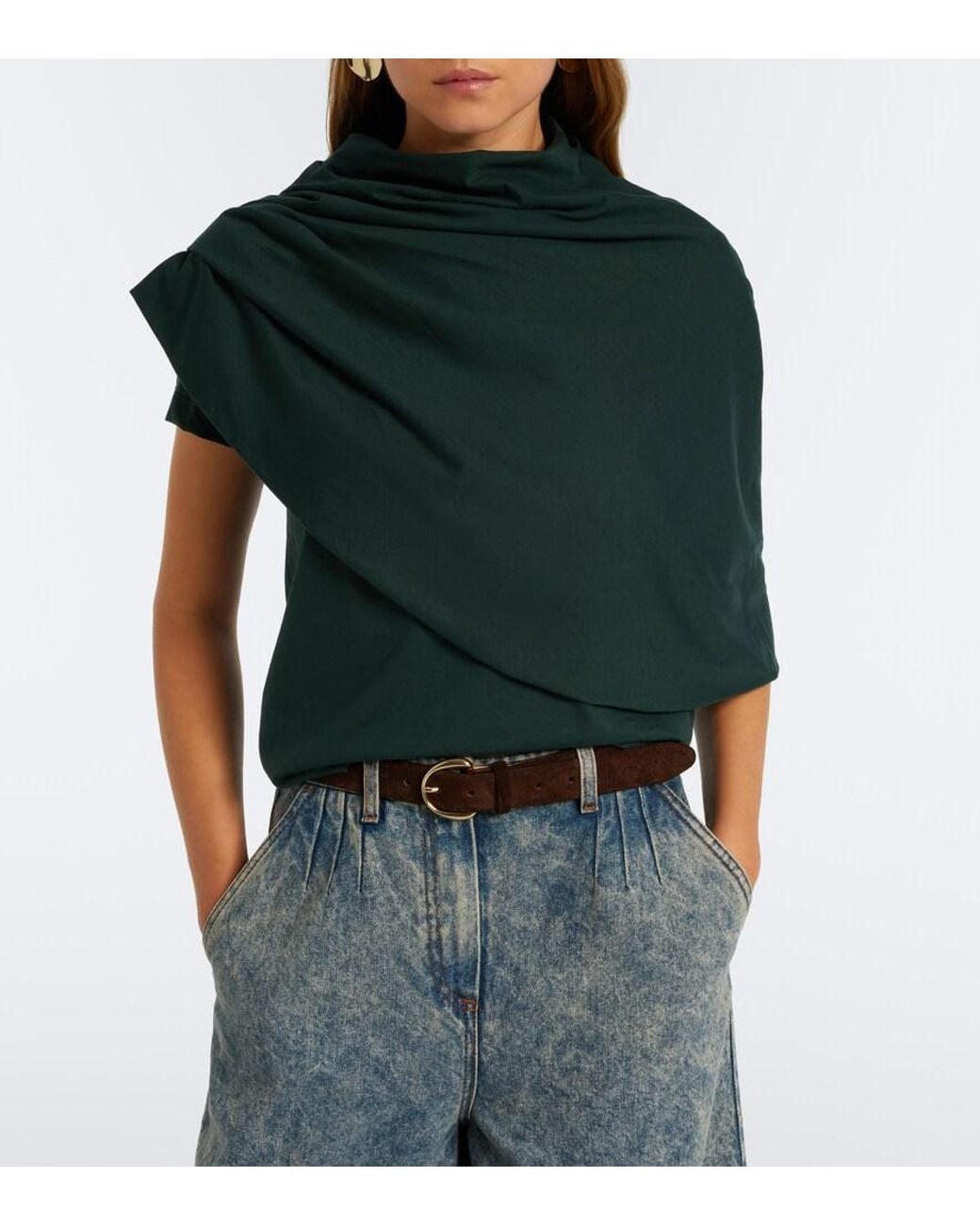 Magda Butrym Green Draped Cotton-Blend Jersey Top And Scarf Set