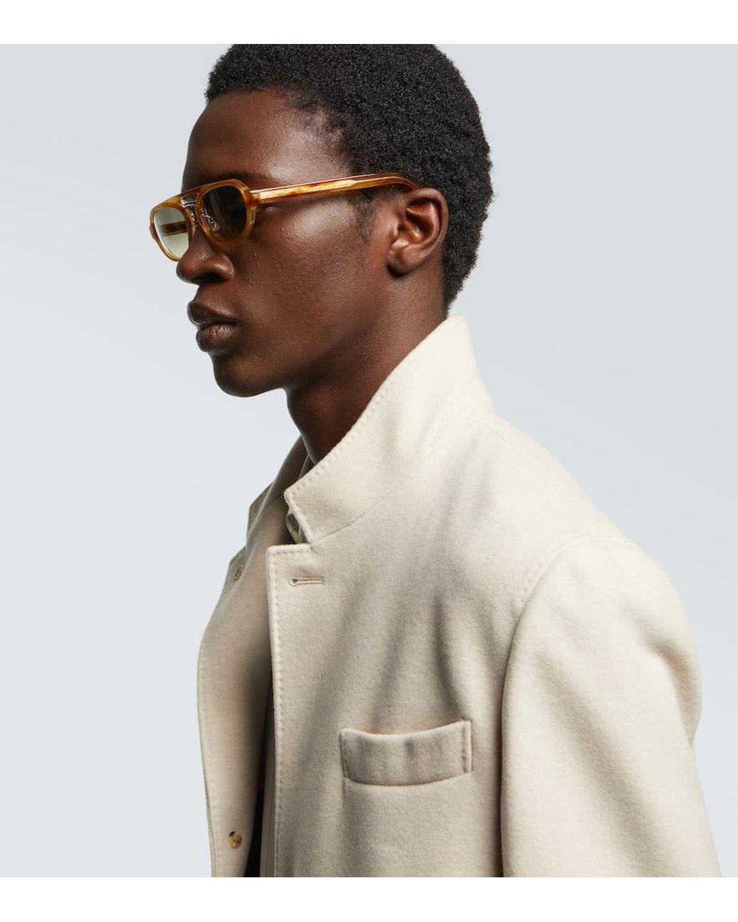 Brunello Cucinelli Brown Tortoiseshell-Effect Browline Sunglasses for men