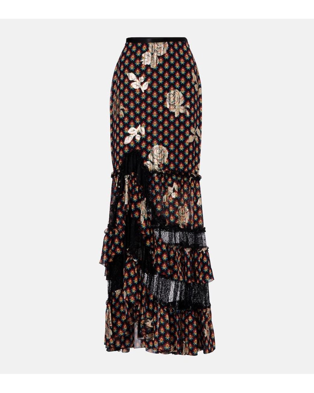 Etro Black Printed Silk-Blend Maxi Skirt