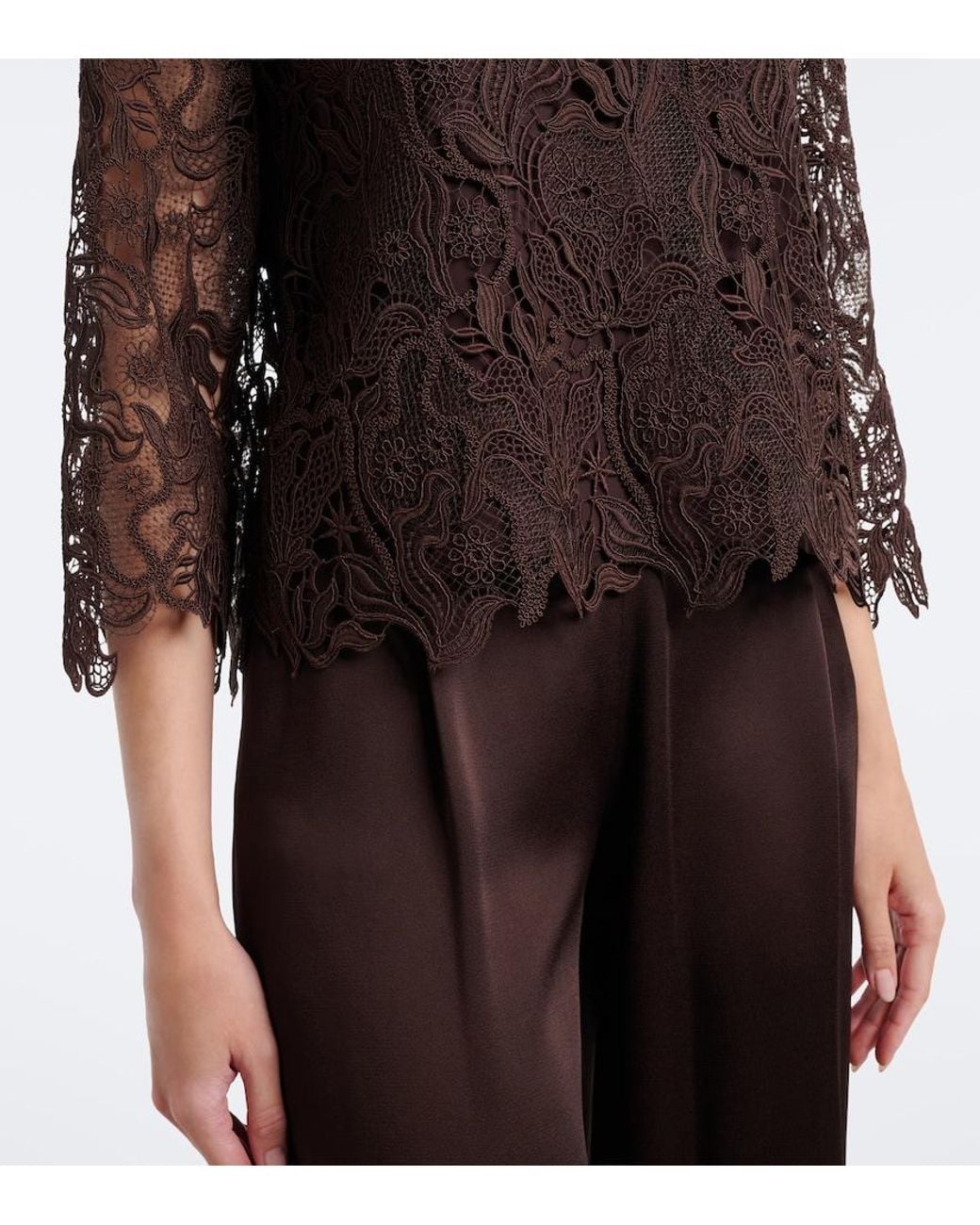 Max Mara Brown Floral Lace Top