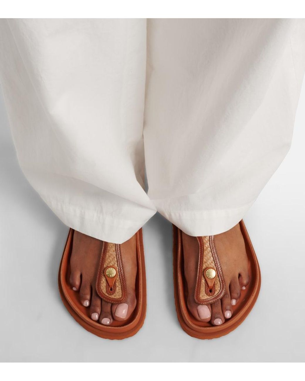 Birkenstock Brown Gizeh Leather-Trimmed Woven Thong Sandals