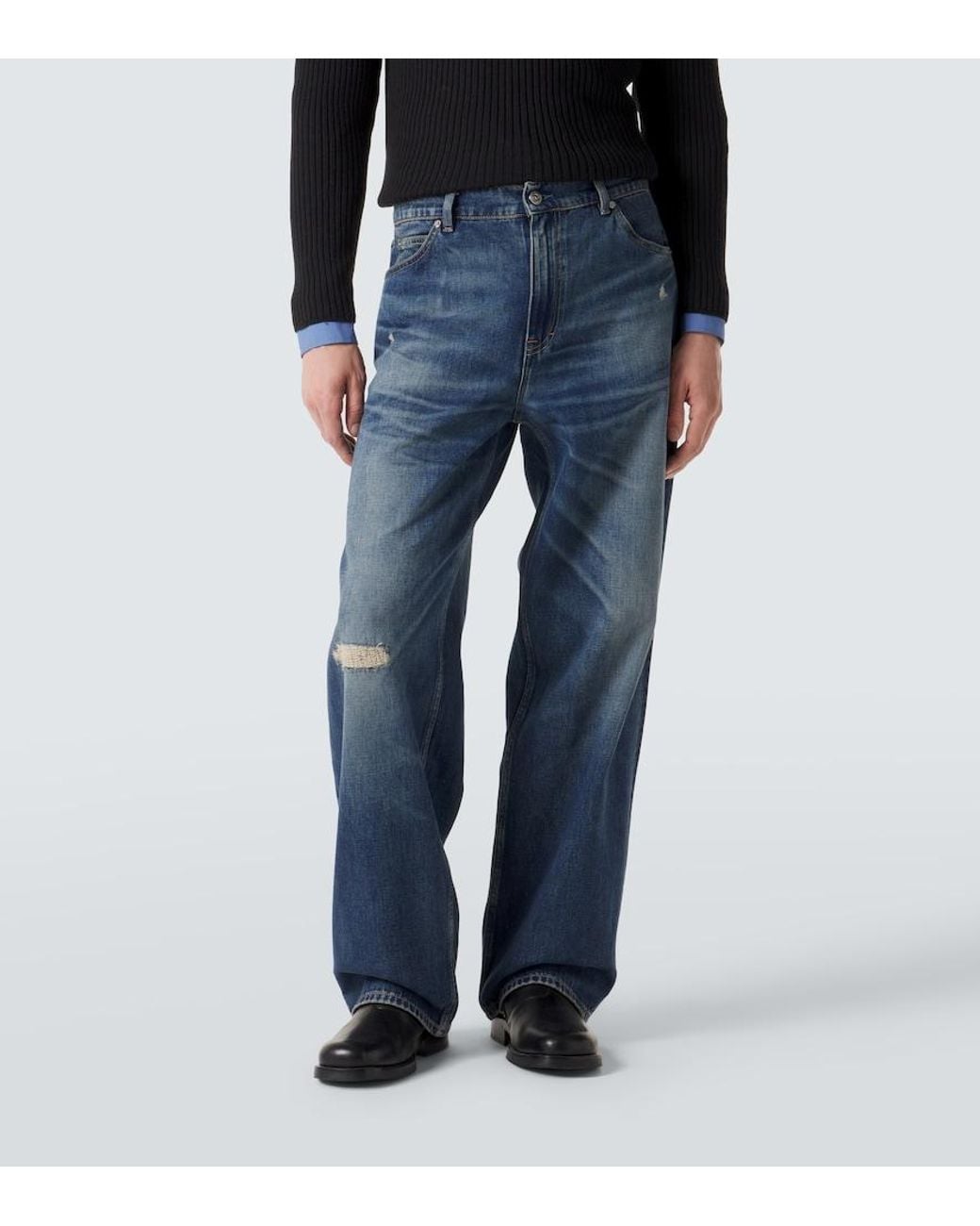 Our Legacy Blue Vast Cut Distressed Wide-Leg Jeans for men