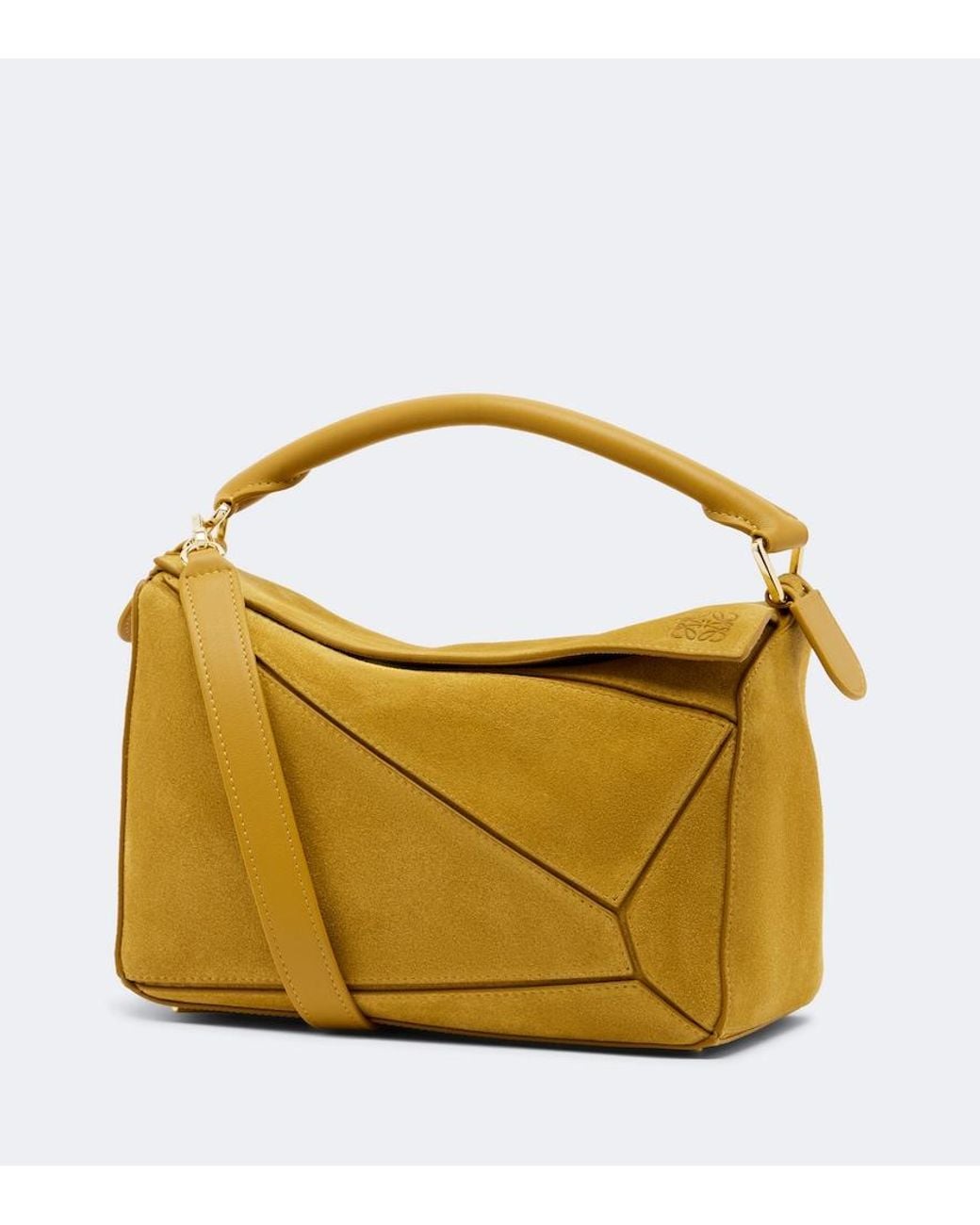 Loewe Yellow Featherlight Puzzle Small Suede Top-Handle Bag