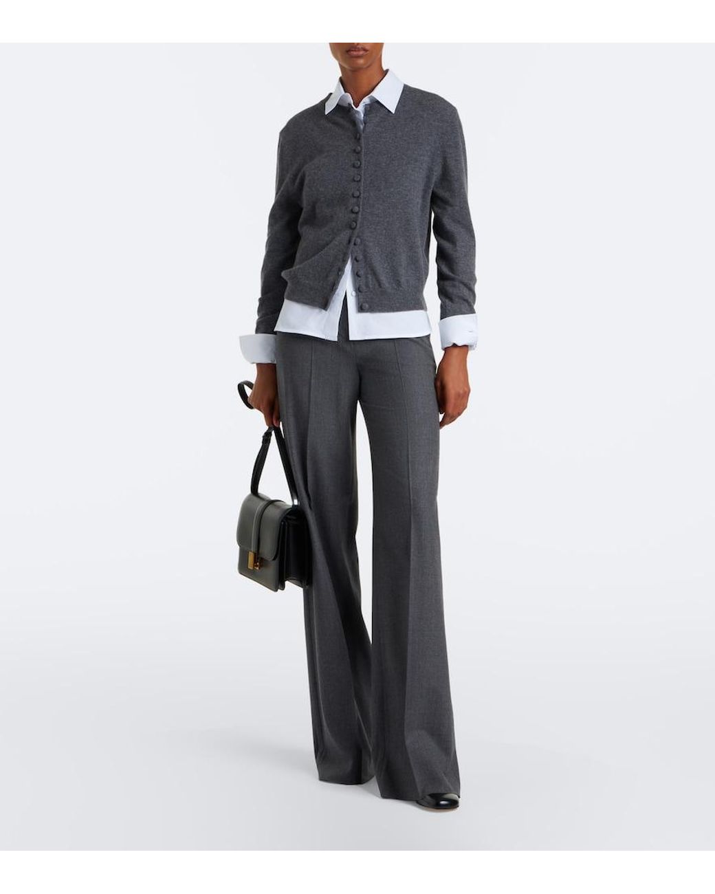 Max Mara Gray Wool-Blend Wide-Leg Pants