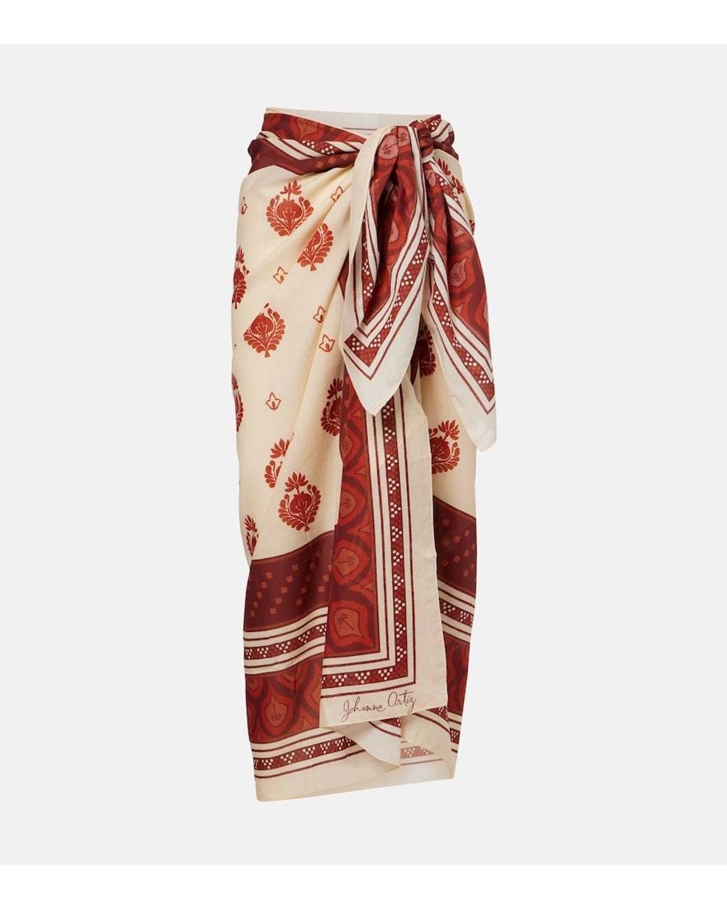 Johanna Ortiz Red Printed Cotton Beach Cover-Up
