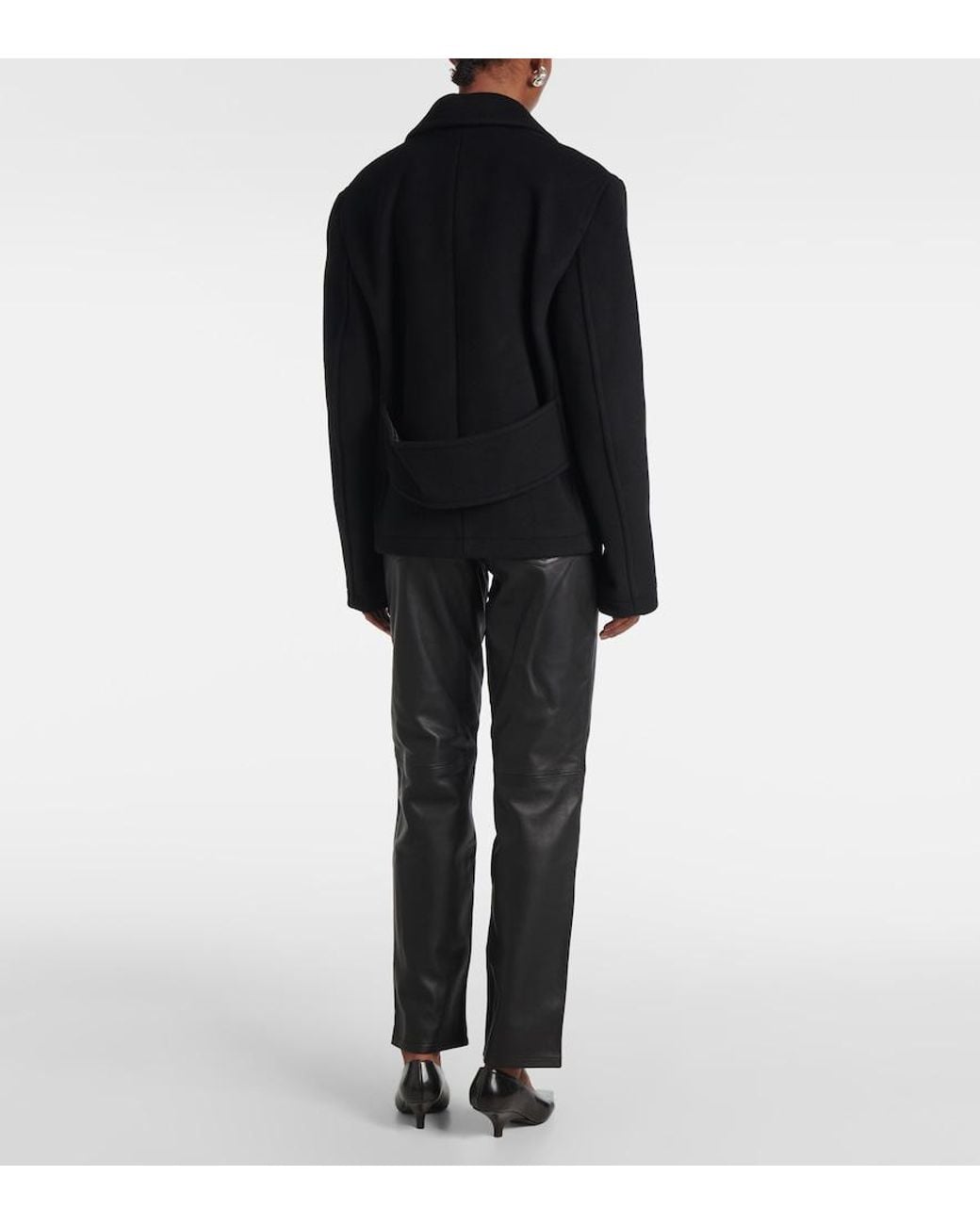 Totême  Black Cropped Wool-Blend Peacoat