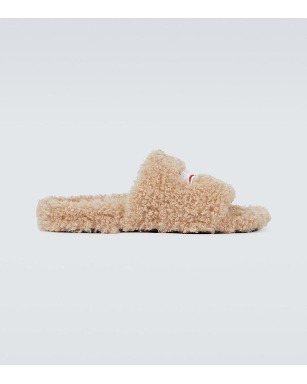 Balenciaga Multicolor Faux-shearling Embroidered Logo Slides for men