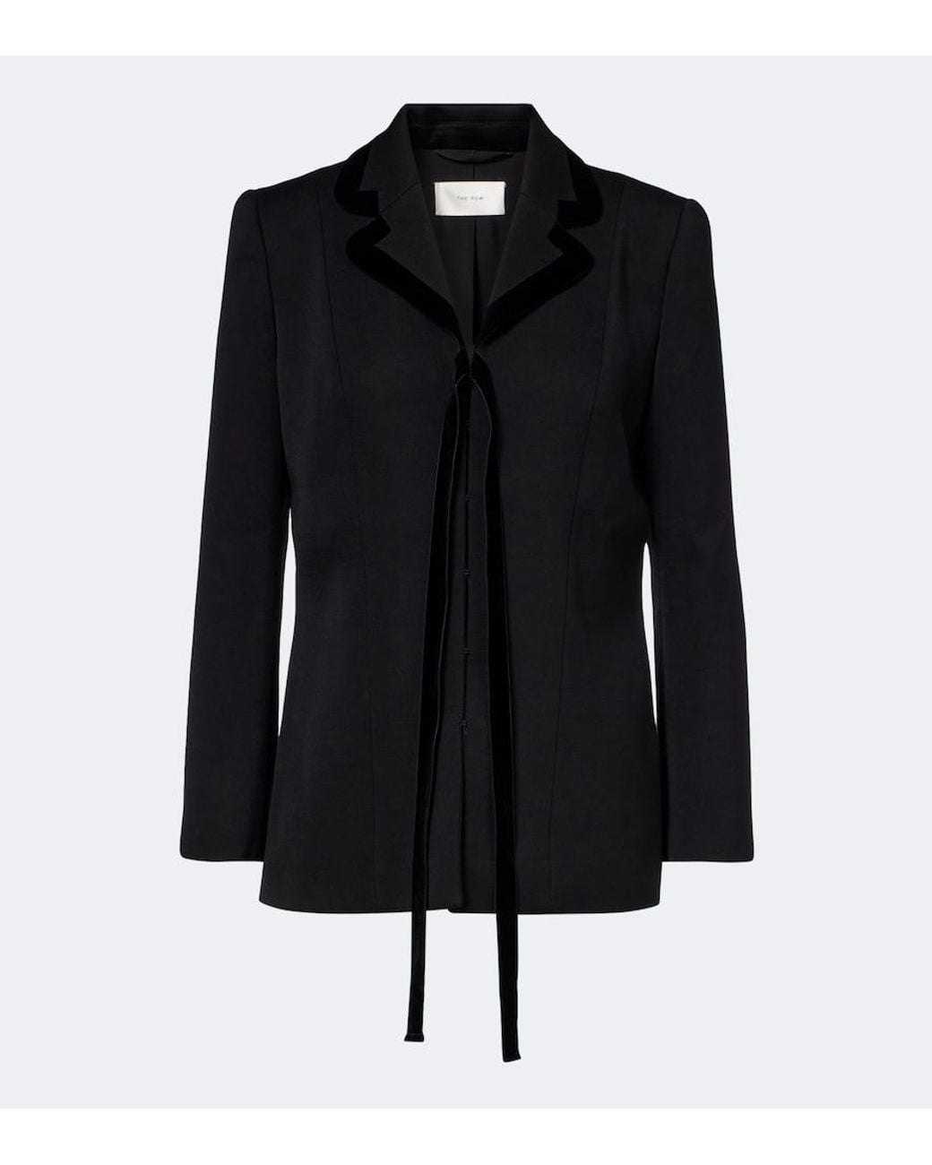 The Row Black Celinde Velvet-Trimmed Wool Blazer