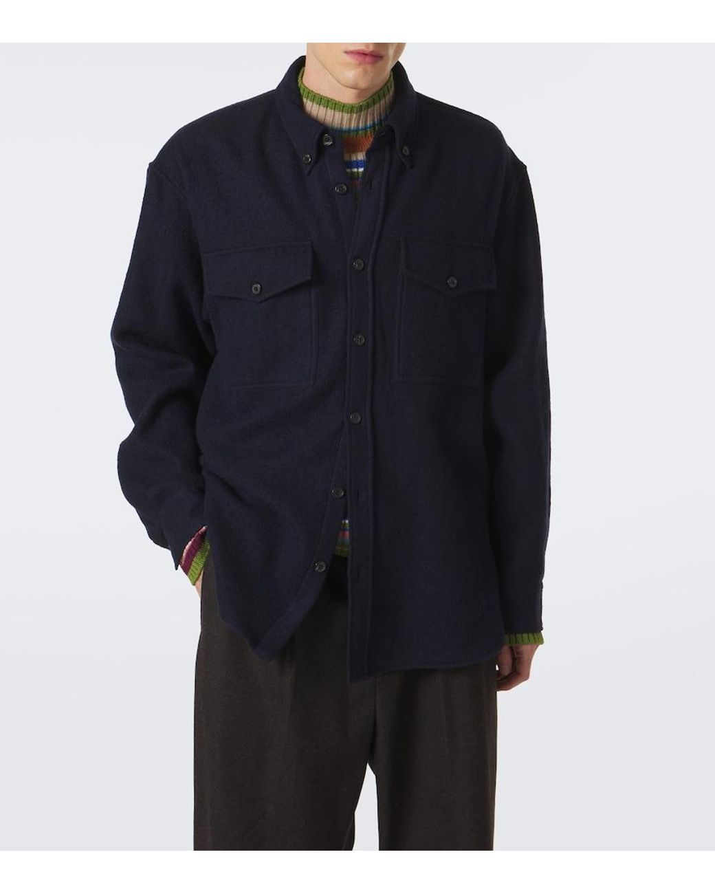 Dries Van Noten Blue Wool Overshirt for men