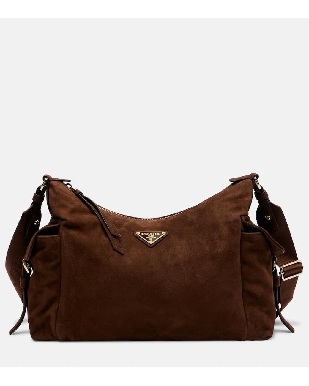 Prada Brown Explore Large Suede Shoulder Bag