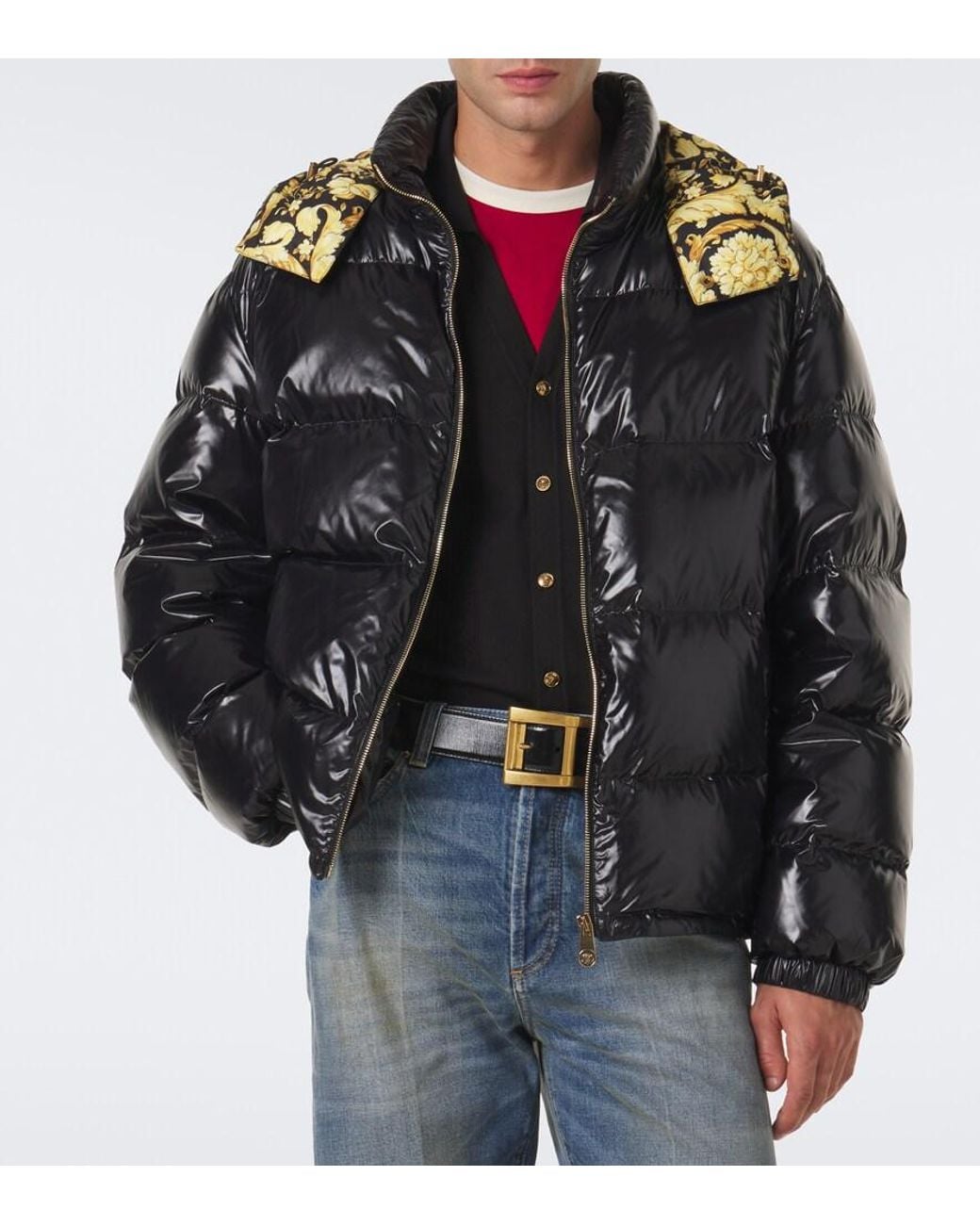 Versace Black Barocco Hooded Down Jacket for men