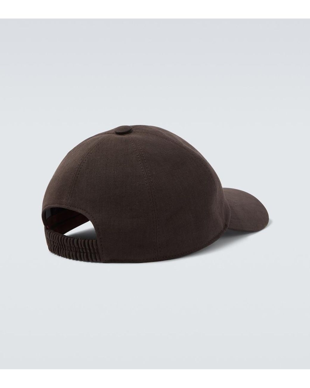 Zegna Brown Embroidered Linen Baseball Cap for men