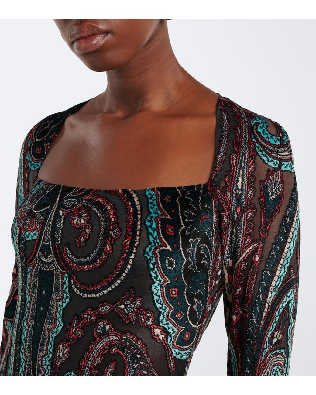 Etro Black Paisley Jersey And Chenille Gown