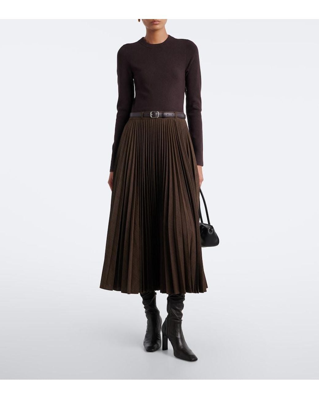 Jonathan Simkhai Black Abilene Checked Ribbed-Knit Pleated Midi Dress