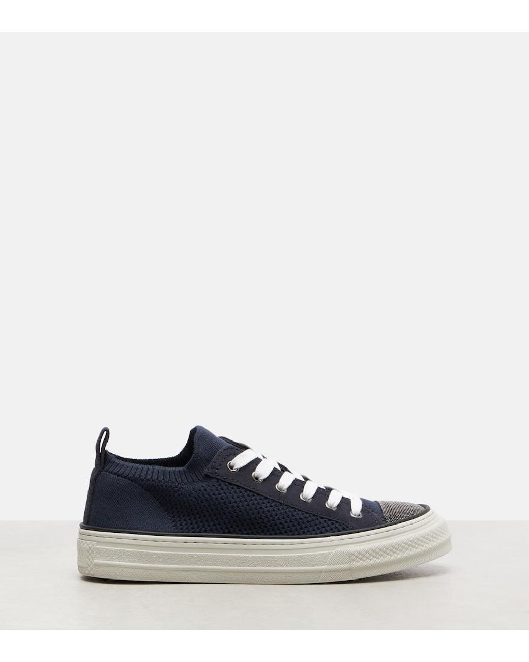 Brunello Cucinelli Blue Monili Suede-Trimmed Sneakers