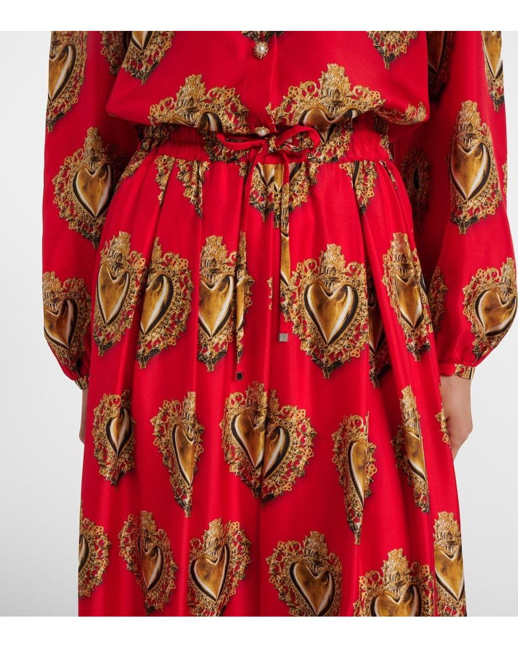 Dolce & Gabbana Red Printed Silk Satin Maxi Skirt