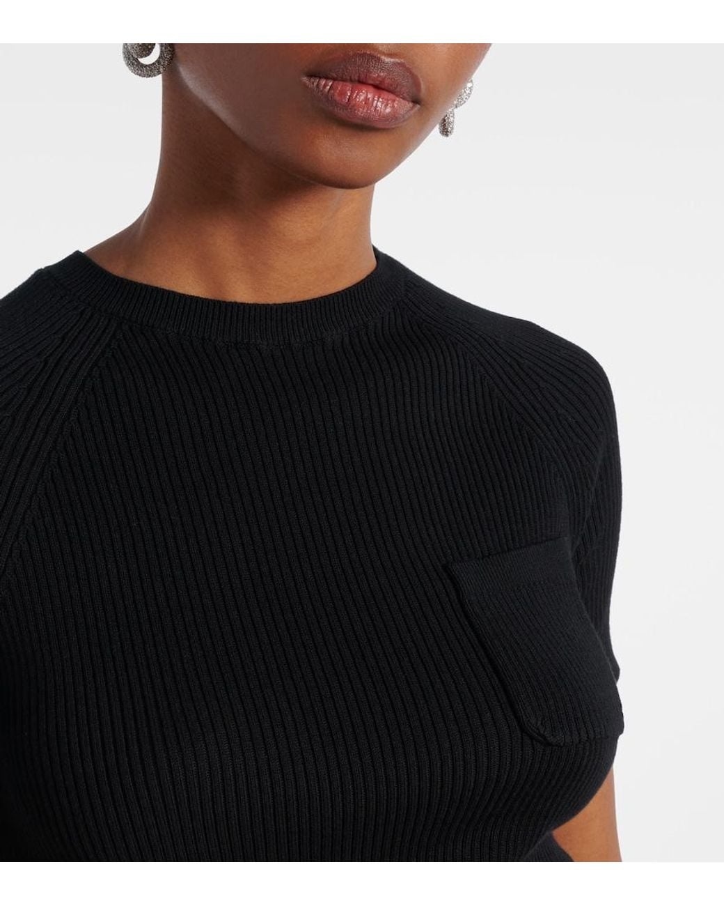 Max Mara Black Berlino Ribbed-Knit Cotton Top
