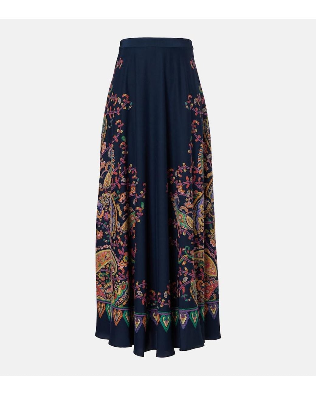 Etro Blue Paisley Printed Silk Maxi Skirt