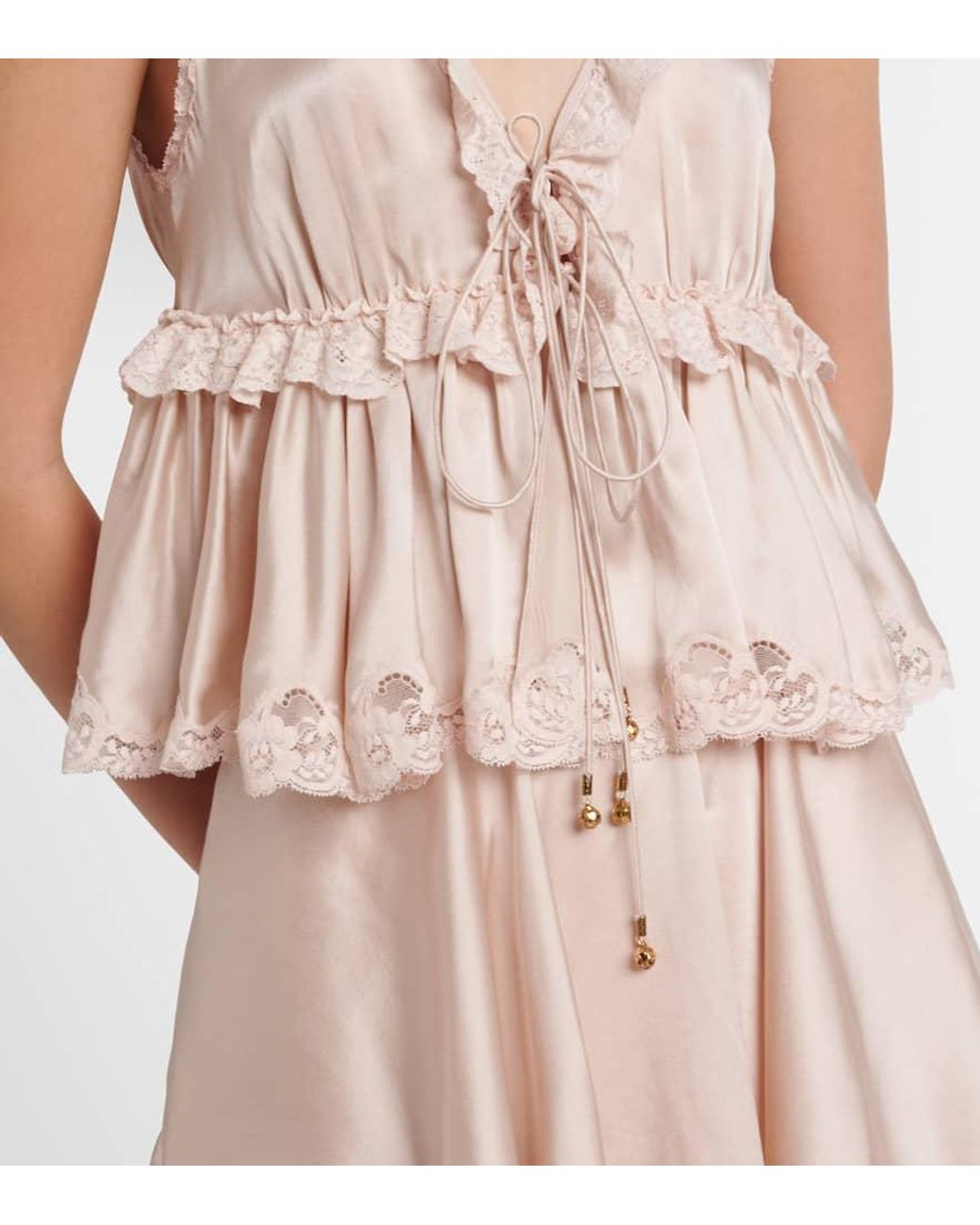 Chloé Pink Top Aus Seidensatin Mit Spitze