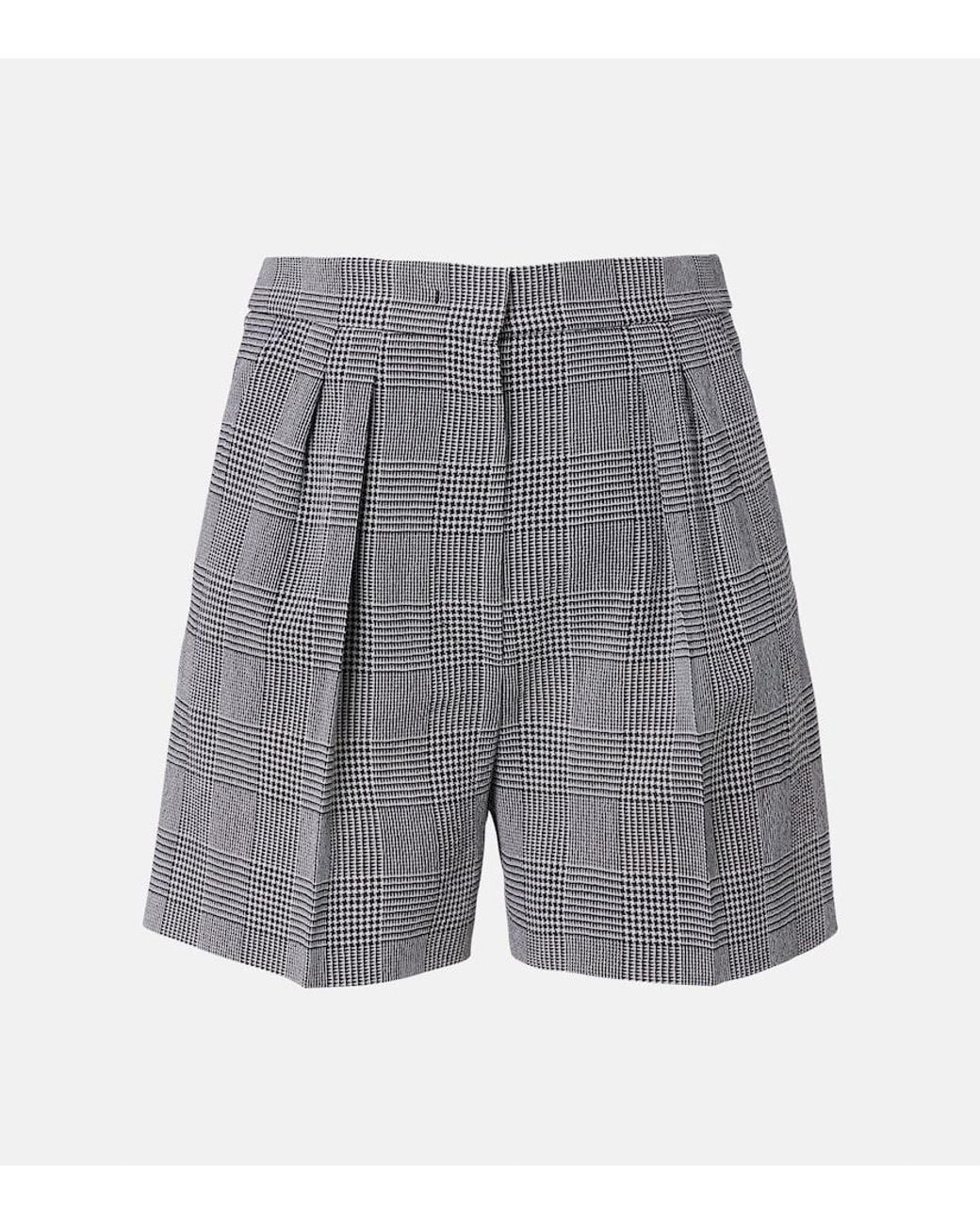Max Mara Gray Prince Of Wales Check Wool Crepe Shorts
