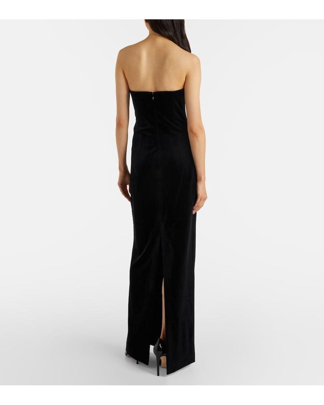 LEO LIN Black Marilyn Cutout Floral-Applique Velvet Gown