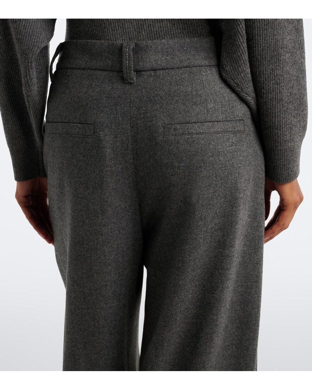 Brunello Cucinelli Gray Wool And Cashmere Wide-Leg Pants