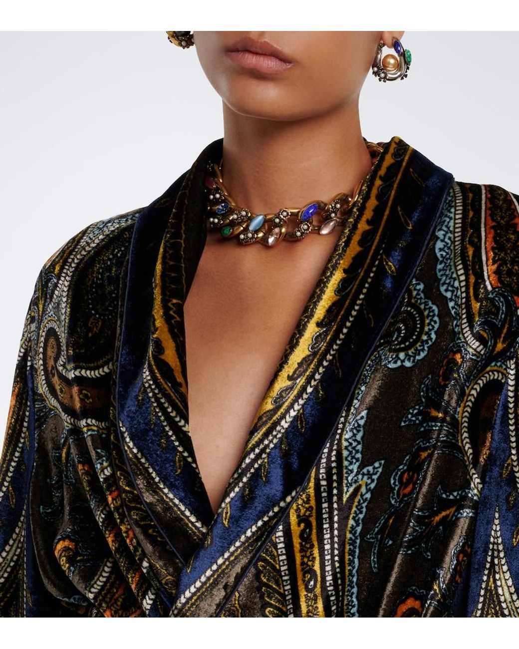 Etro Black Paisley Velvet Wrap Blazer
