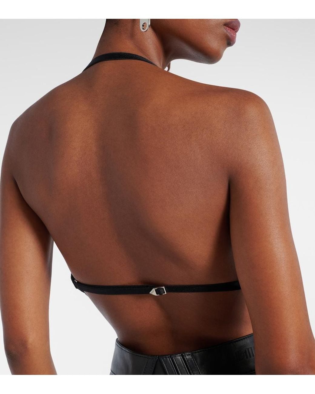 The Attico Black Fringed Halterneck Bralette