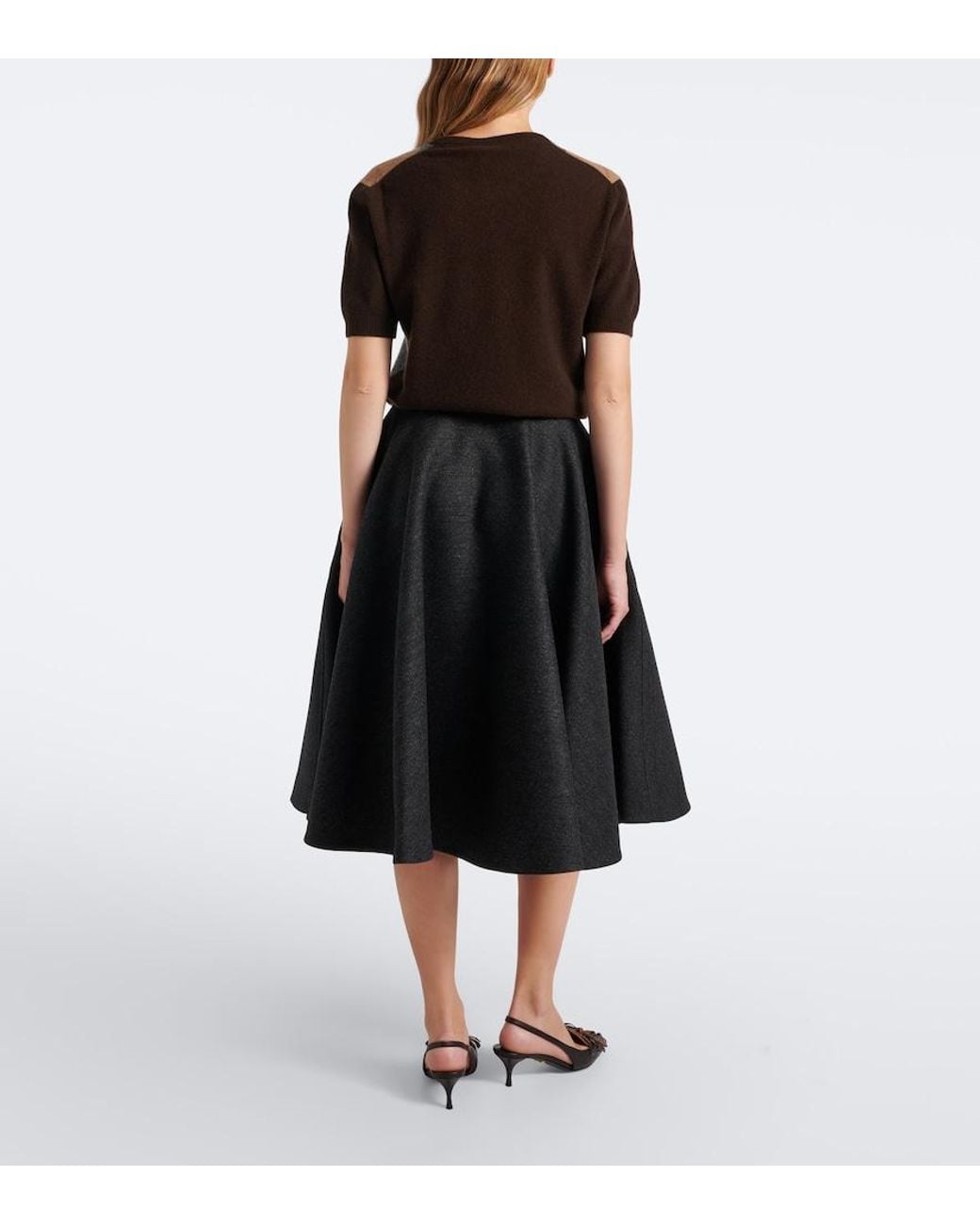 Prada Black Re-Nylon-Trimmed Virgin Wool Midi Skirt