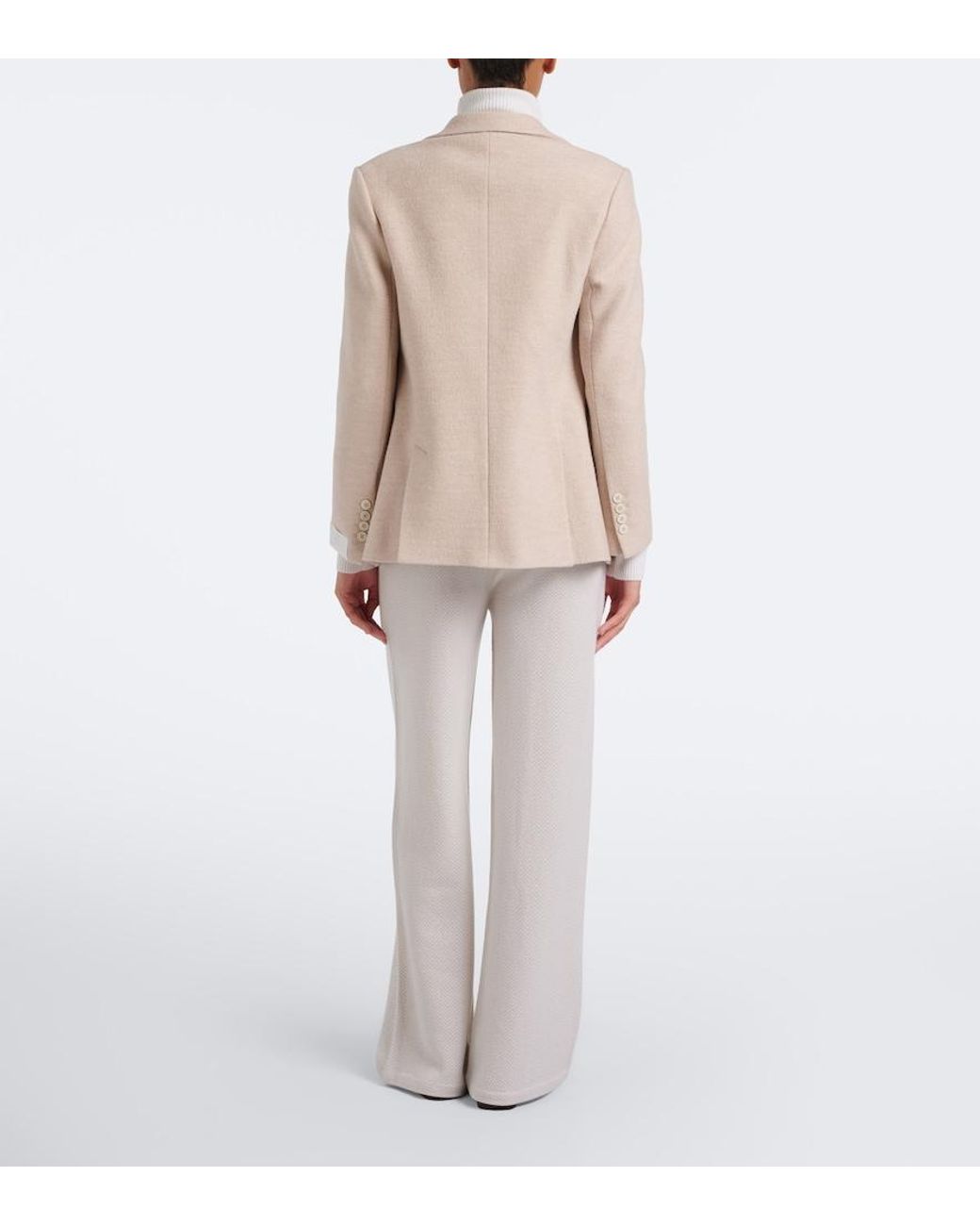 Eleventy White Chevron Cashmere Flared Pants