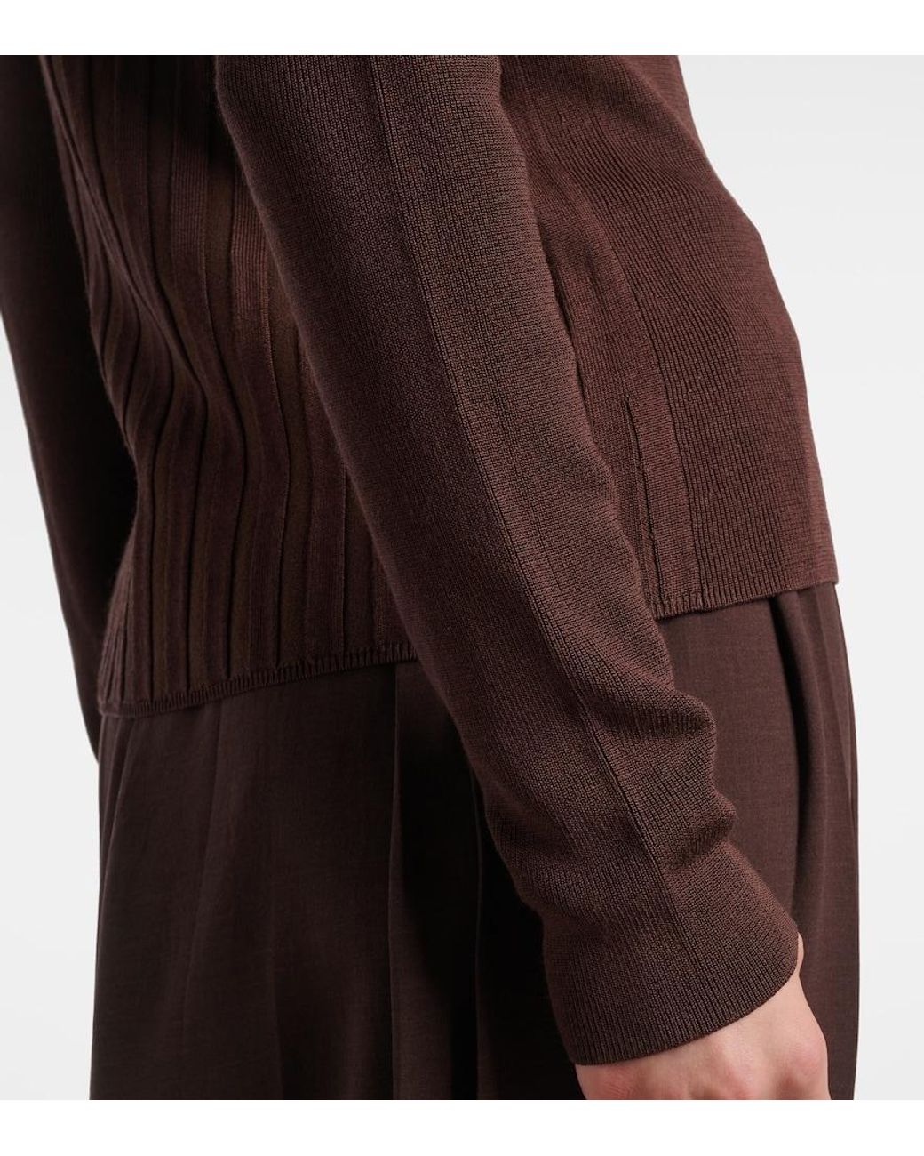 Joseph Brown Ribbed-Knit Polo Sweater