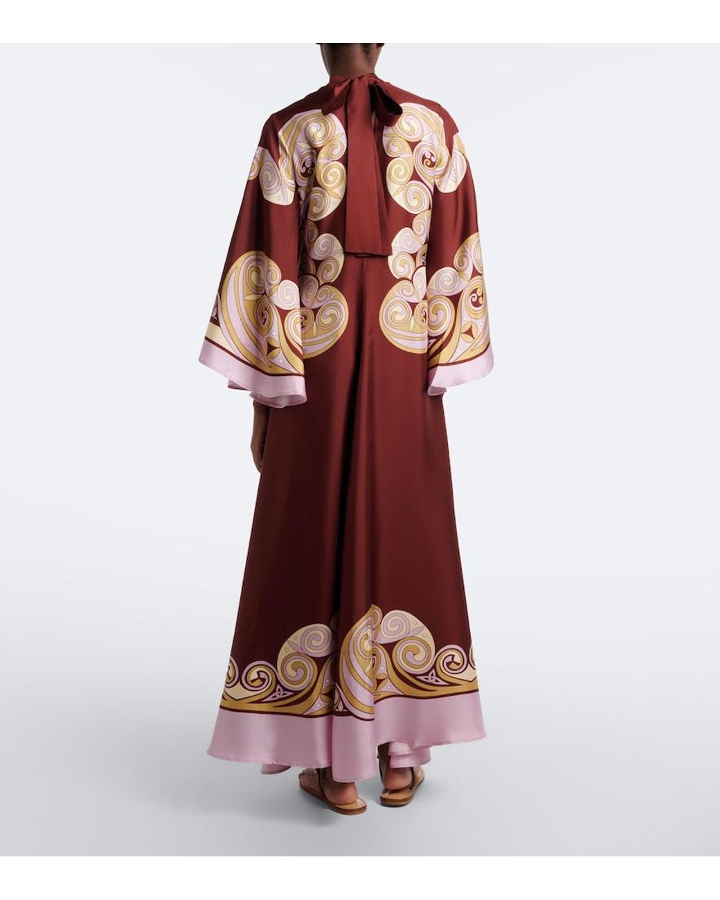 LaDoubleJ Red Kells Swirl Silk Satin Maxi Dress