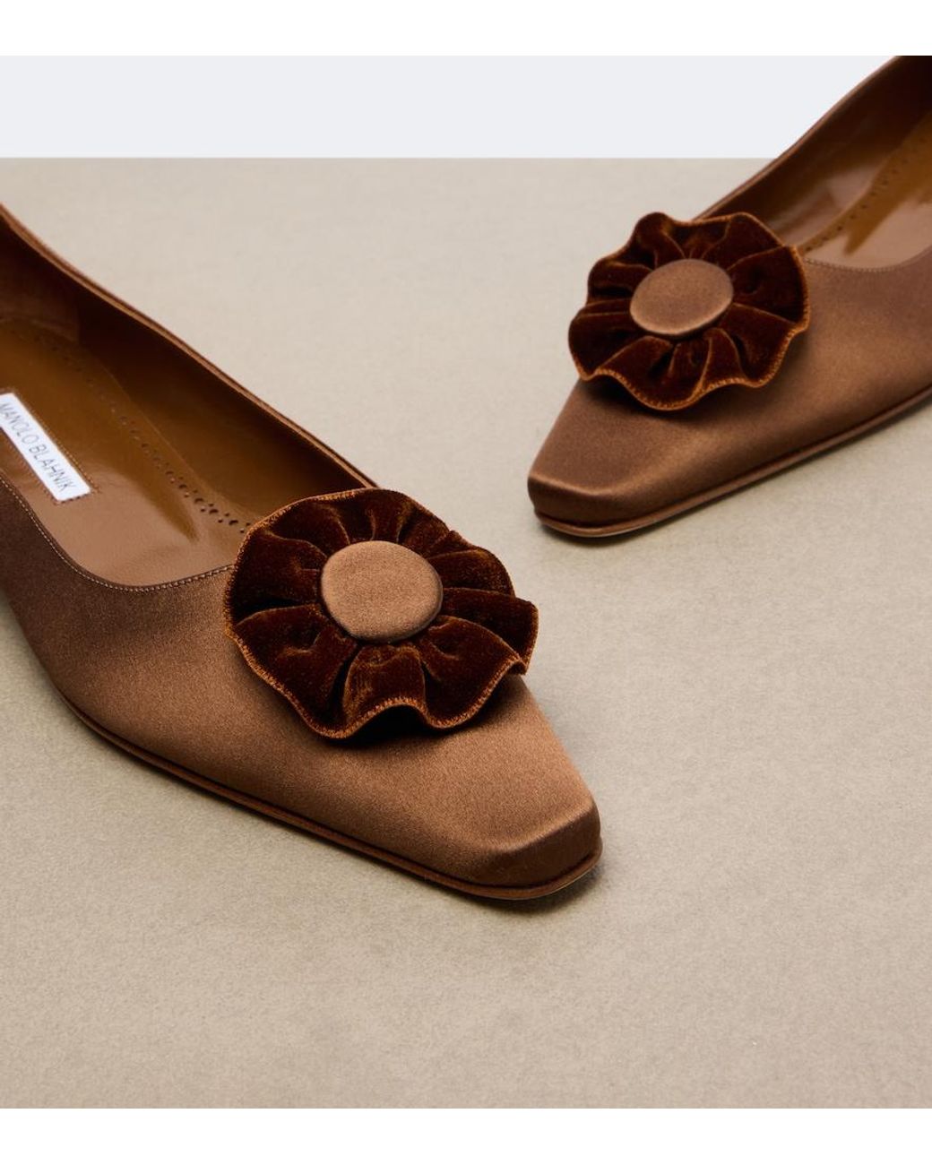 Manolo Blahnik Brown Fortanflat Satin Ballet Flats