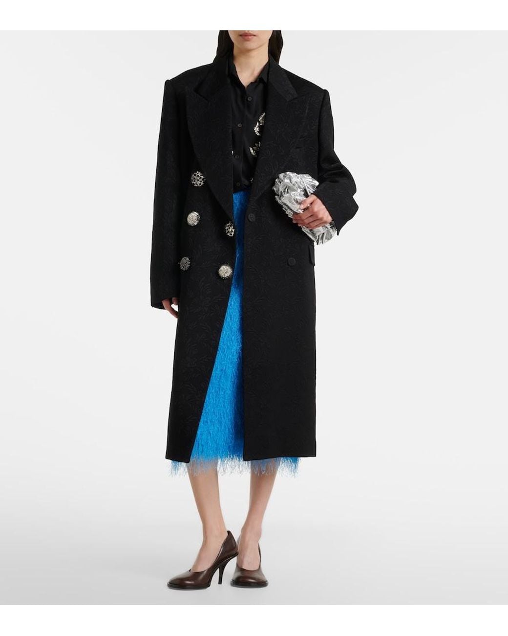 Dries Van Noten Black Embellished Jacquard Coat