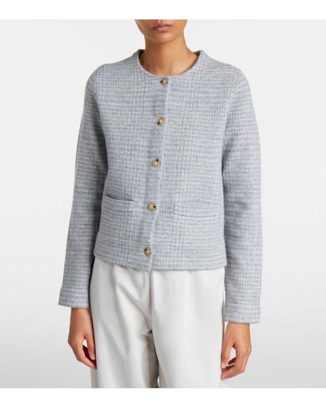 Vince Gray Checked Wool And Cashmere Cardigan