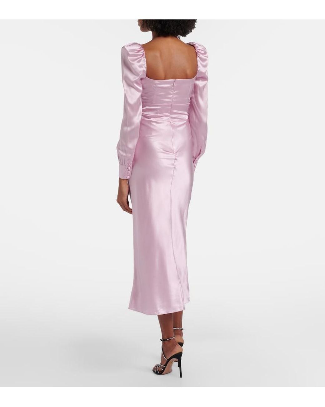 Alessandra Rich Pink Lace-Trimmed Silk Satin Midi Dress