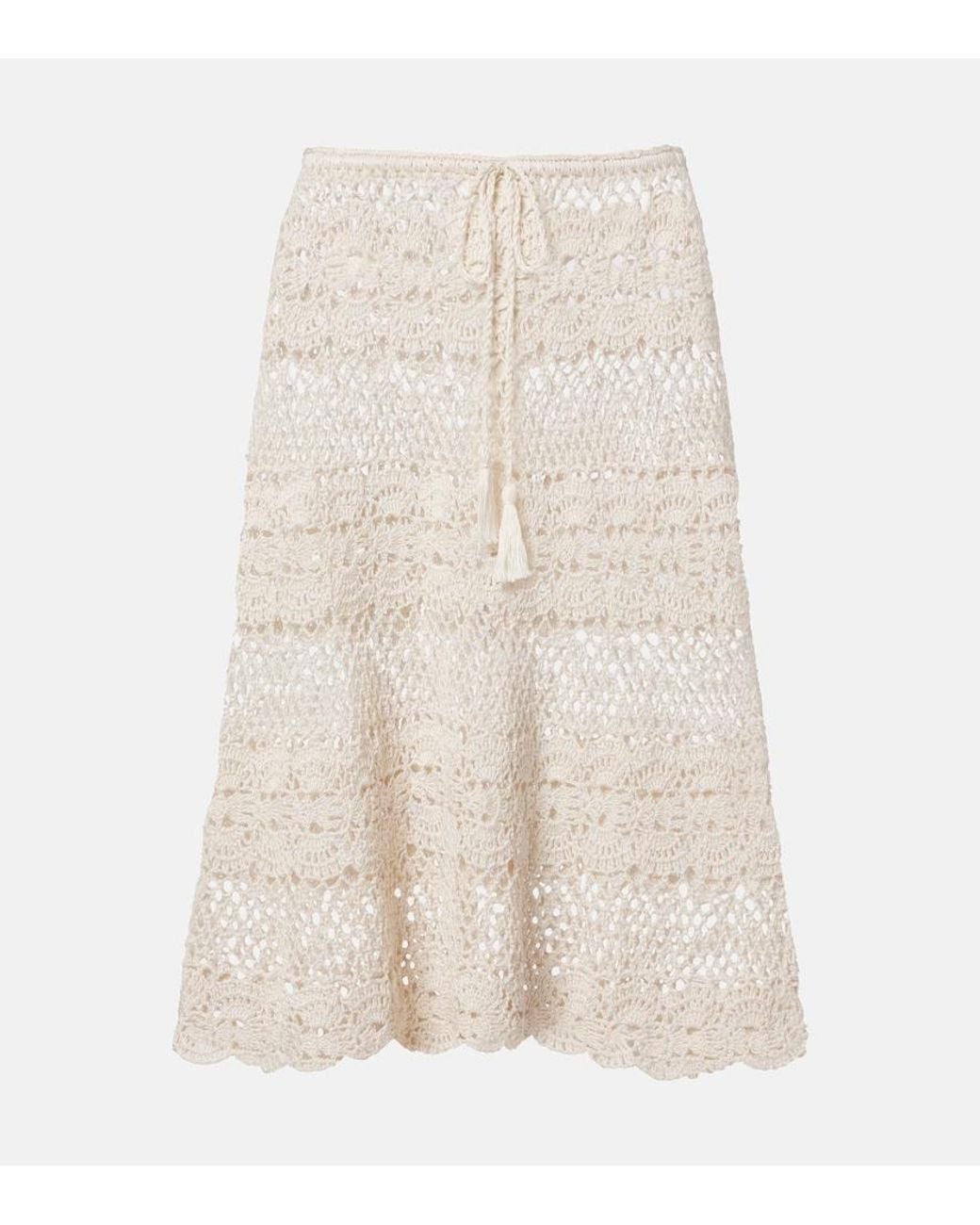 Anna Kosturova Natural Marianne Crochet Cotton Midi Skirt