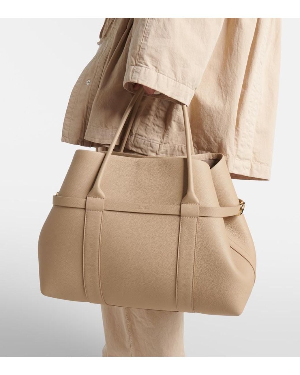 Loro Piana Natural Ghiera Large Leather Tote Bag