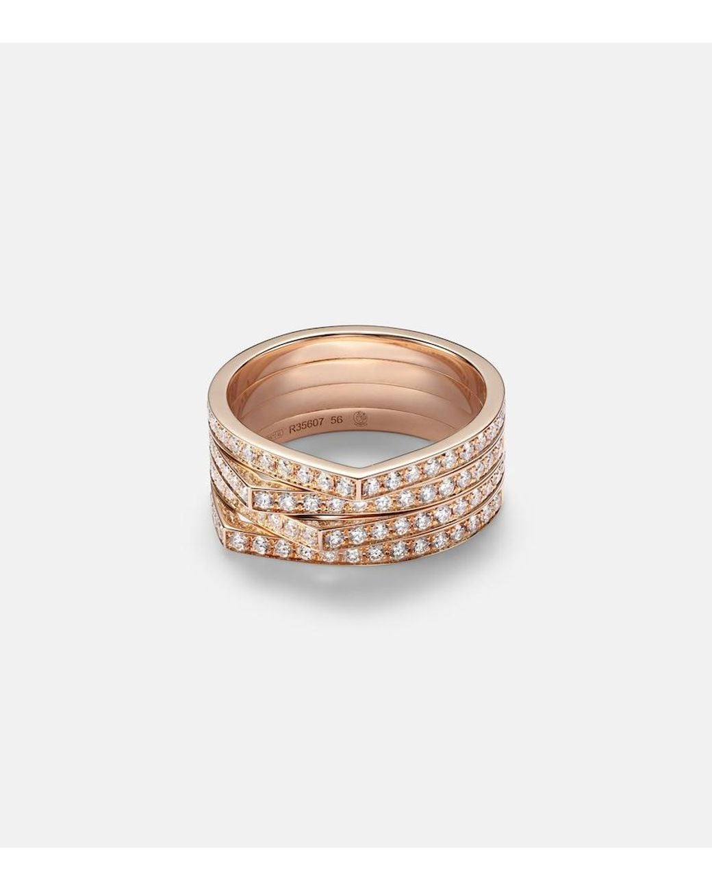Repossi White Antifer 4 Rows 18Kt Rose Ring With Diamonds