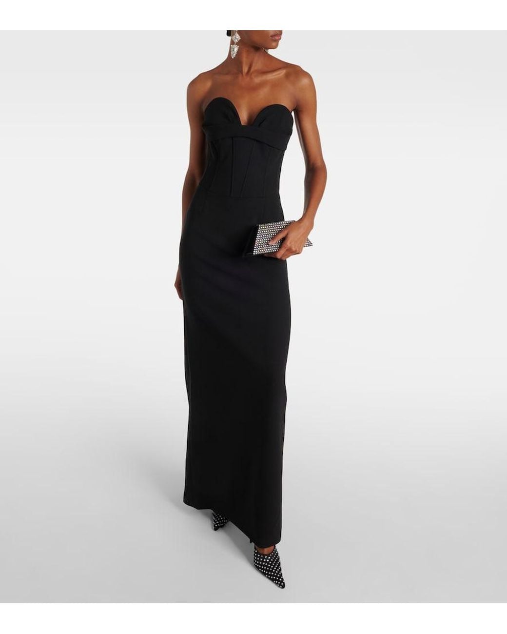 Magda Butrym Black Draped Wool-Blend Bustier Gown
