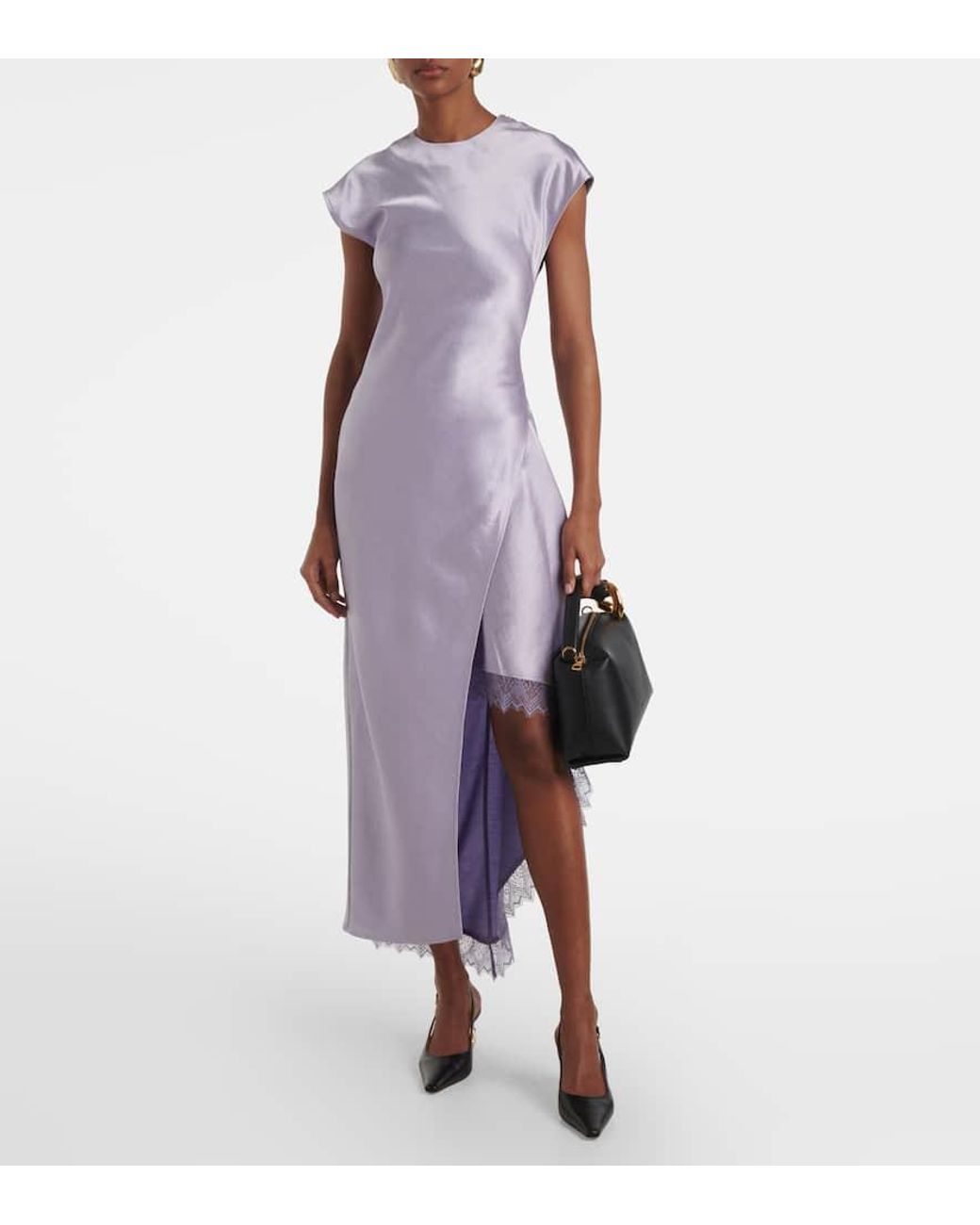 JW Anderson Asymmetric Lace-Trimmed Satin Midi Dress in Purple | Lyst