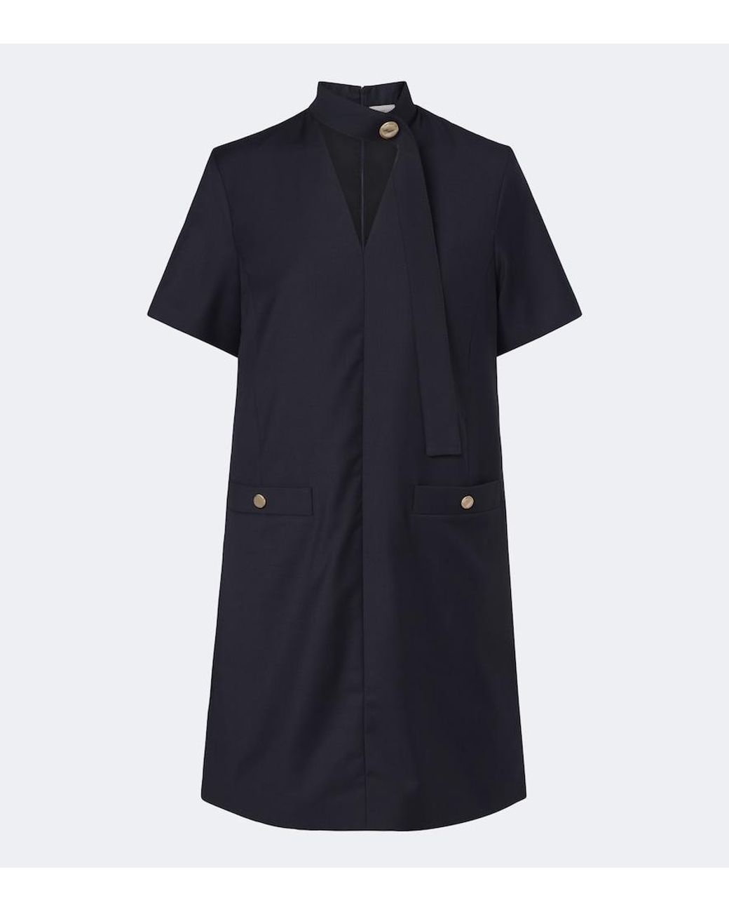 Moncler Blue Tie-Neck Virgin Wool Minidress
