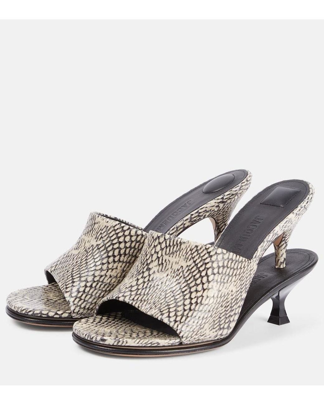 Jacquemus White Doubles Snake-Effect Leather Mules