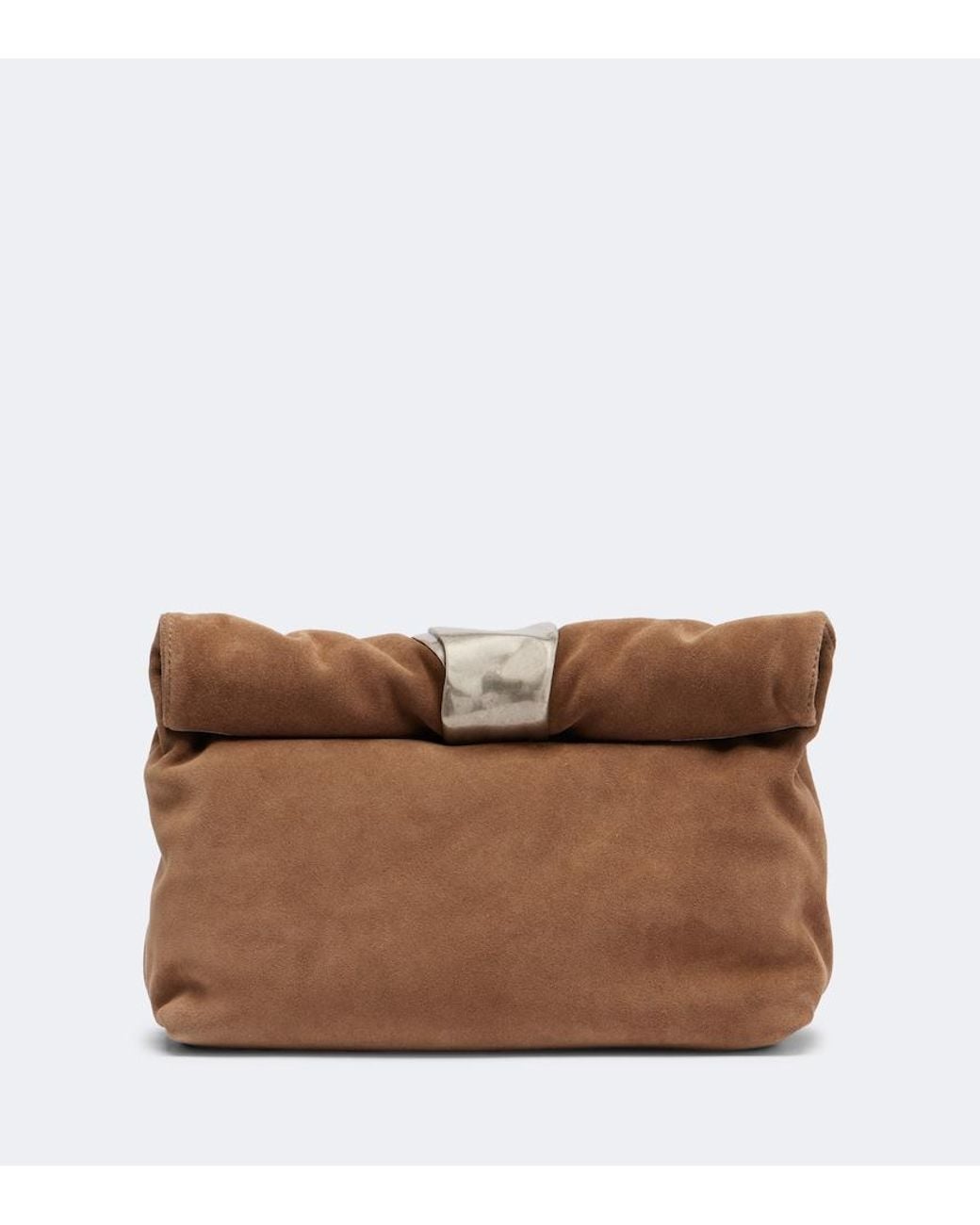 Staud Brown Puff Small Suede Clutch