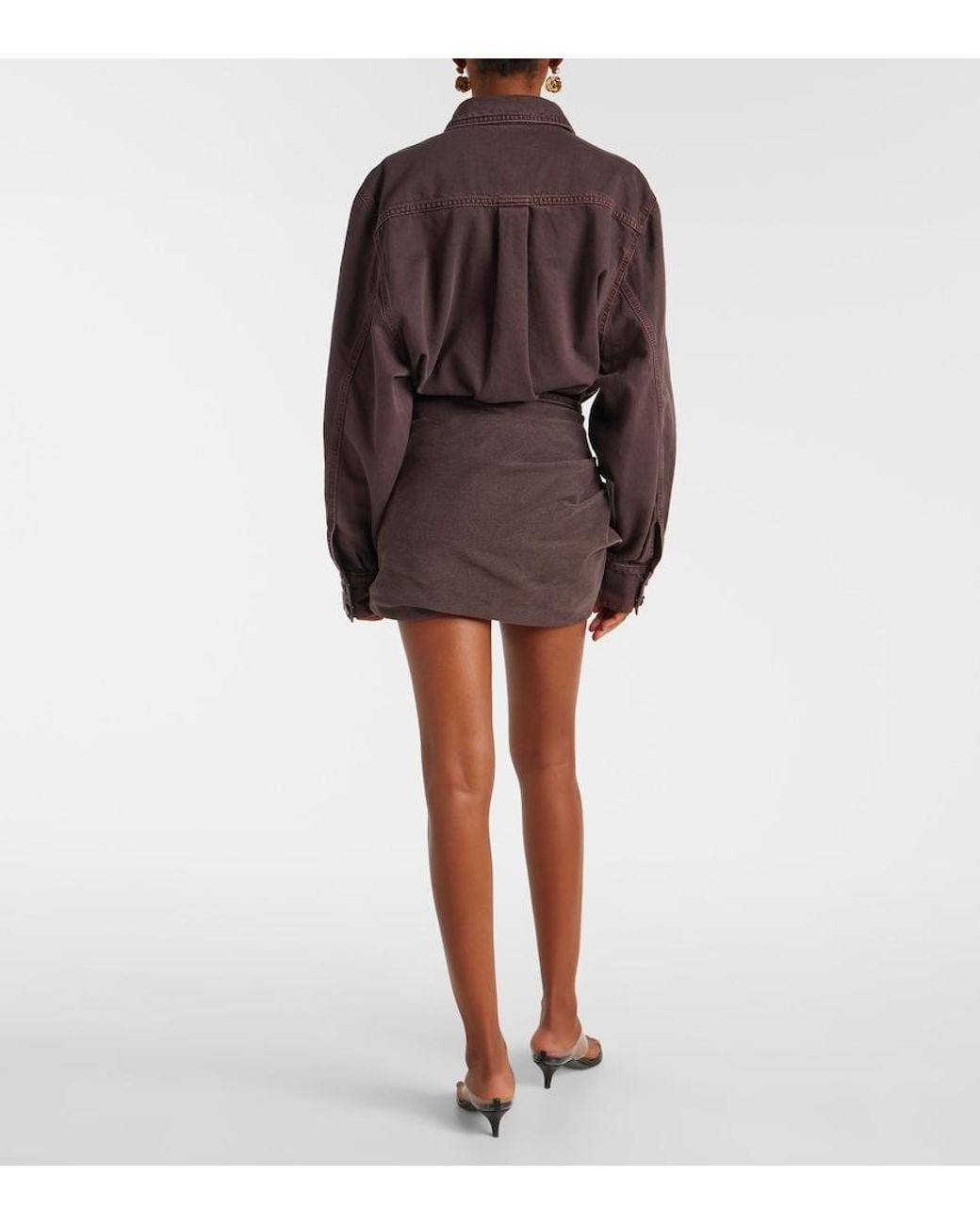 Magda Butrym Brown Floral-Applique Denim Miniskirt