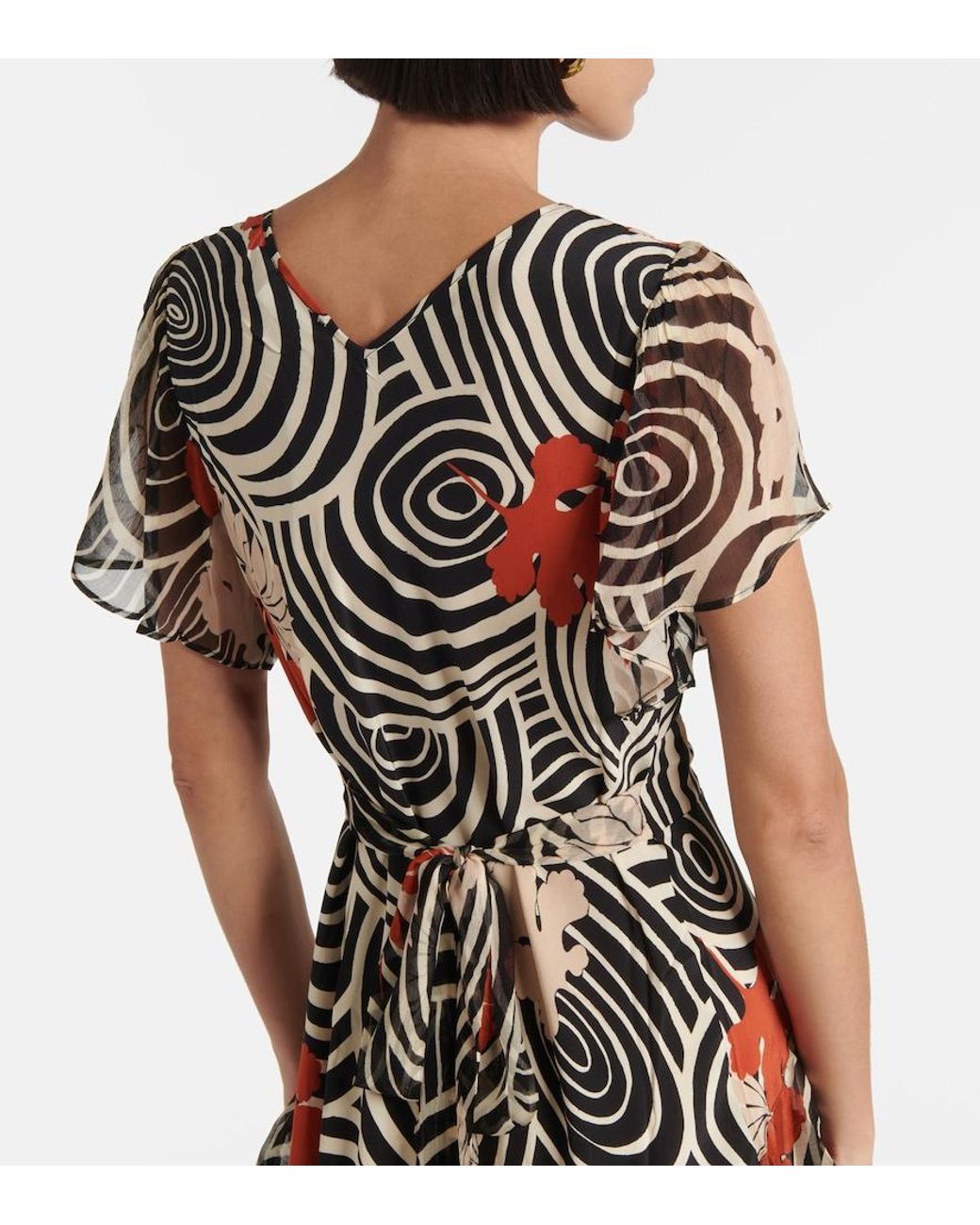 Rixo Metallic Evie Printed Ruffled Silk Maxi Dress